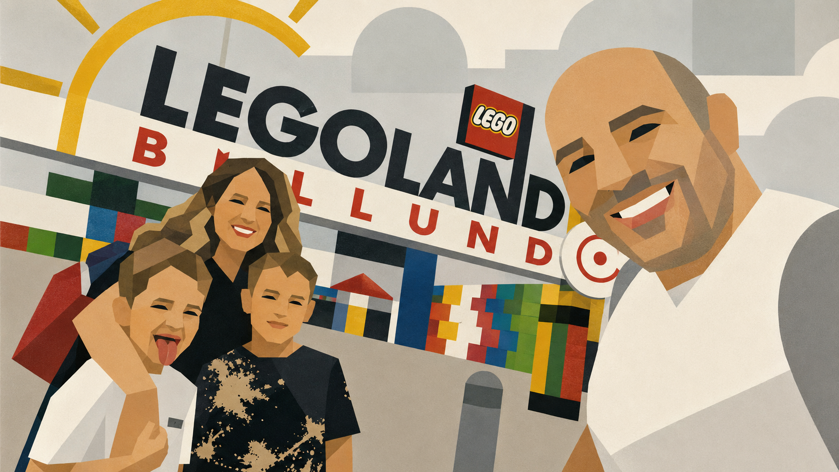 Illustrated family portrait at LEGOLAND